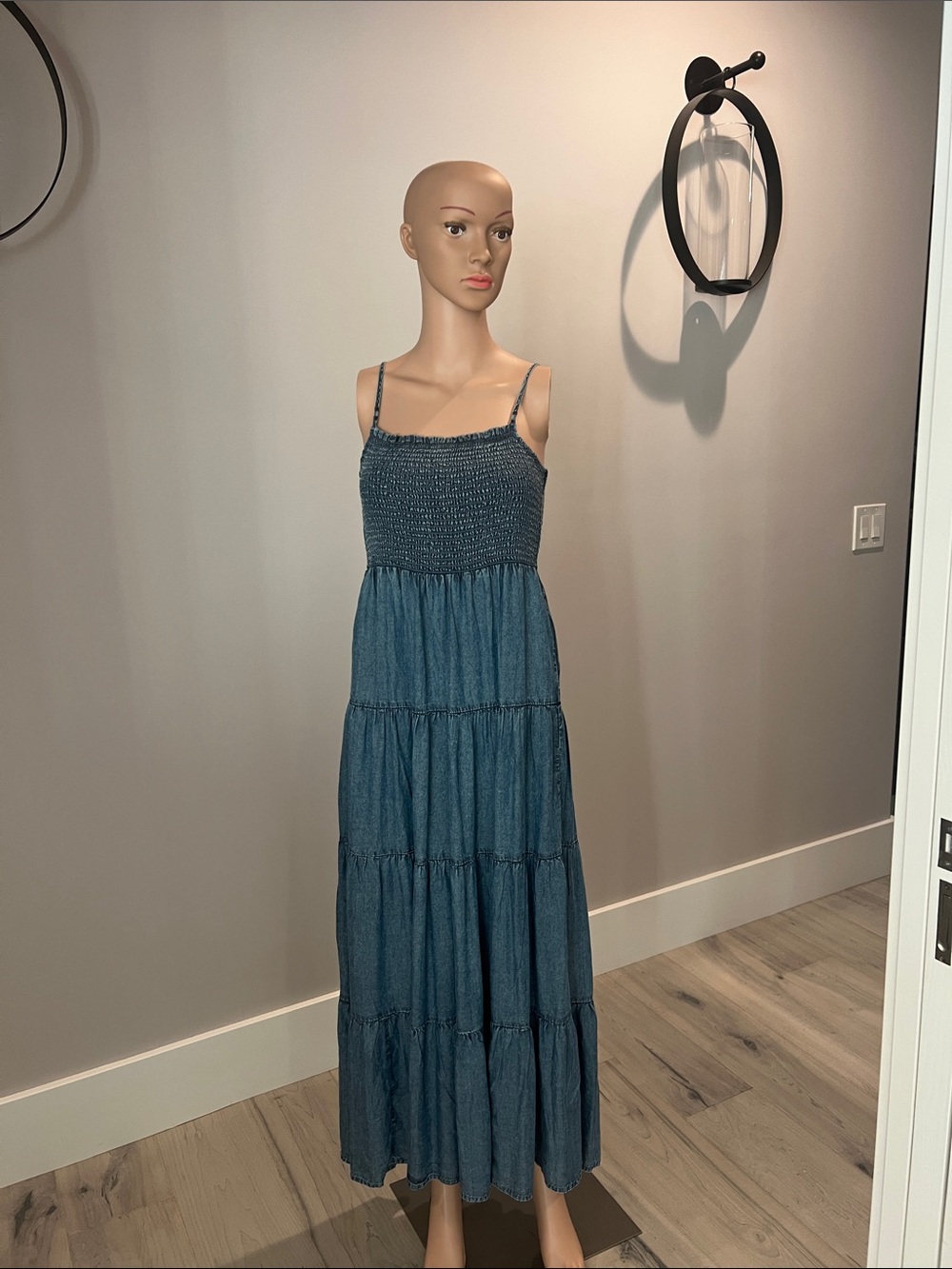 Z Supply Denim Blue Smocked Tiered Maxi Dress